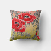 スケッチ灰色の黒い赤い花ポピーフローラグラ クッション (裏面)