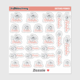 スケッチ牡丹の名前をカスタムするラベル |学校 シール