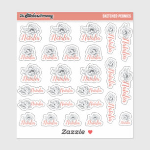 スケッチ牡丹の名前をカスタムするラベル  学校 シール