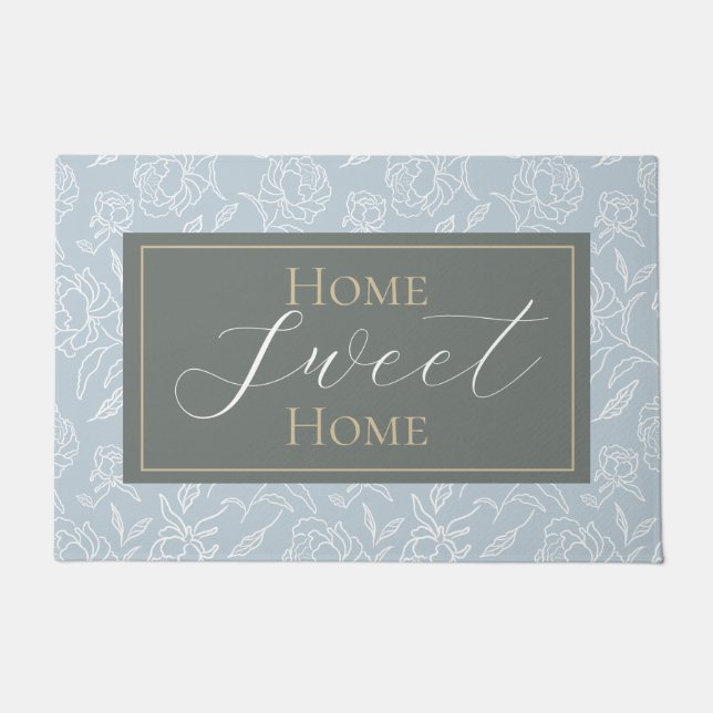 スケッチ牡丹ほこりっぽい青 ドアマット (正面)