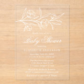 スケッチ白フローラ赤ちゃんシャワー アクリル招待状 (正面)