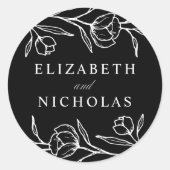 スケッチ白黒フローラ結婚ズ ラウンドシール (正面)