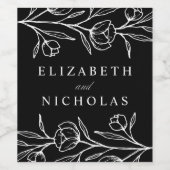 スケッチ白黒フローラ結婚ズ ワインラベル (シングルラベル)