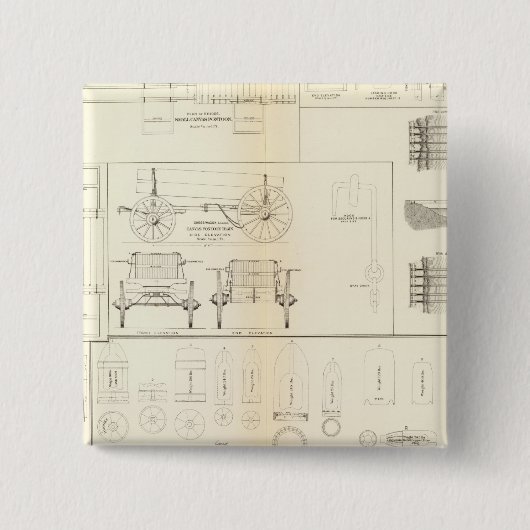 スケッチ船，橋，荷車，飛行体 缶バッジ (正面)