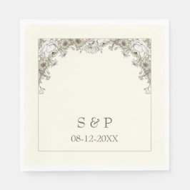 スケッチ花アイボリーヴィンテージ結婚式 スタンダードランチョンナプキン