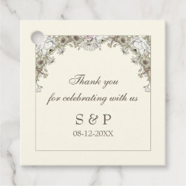 スケッチ花アイボリーヴィンテージ結婚式 フェイバータグ