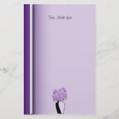 スケッチ花瓶アートワークの紫色のワイルドフラワーカスタムの 便箋 (正面)