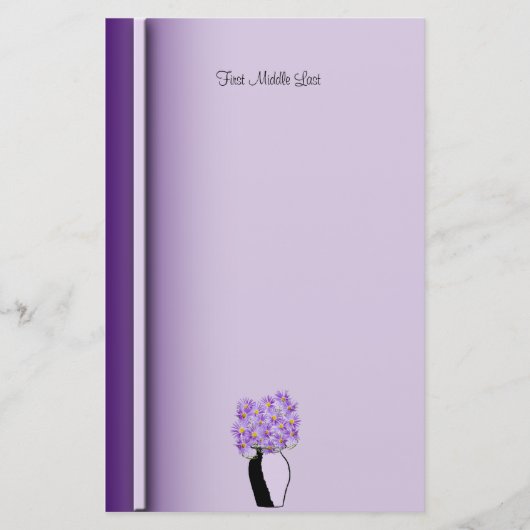 スケッチ花瓶アートワークの紫色のワイルドフラワーカスタムの 便箋 (正面)