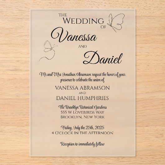 スケッチ蝶アクリル結婚式招待状 アクリル招待状 (正面)