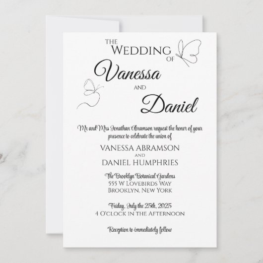 スケッチ蝶エレガントな結婚式招待状 招待状 (正面)