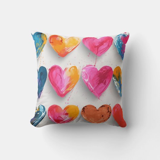 スケッチ記号とドリップのあるハート クッション (正面)