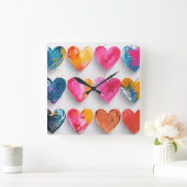 スケッチ記号とドリップのあるハート スクエア壁時計 (ホーム)