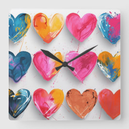 スケッチ記号とドリップのあるハート スクエア壁時計