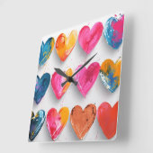 スケッチ記号とドリップのあるハート スクエア壁時計 (傾斜)
