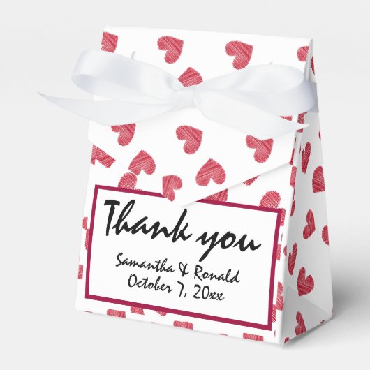 スケッチ赤いハート結婚式の引き出物ボックス フェイバーボックス (正面サイド)