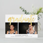 スケッチ金ゴールド |写真卒業のお知らせ 箔招待状 (立ち正面)