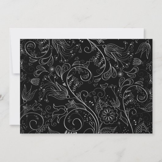 スケッチ銀が黒の木に花結婚を巻く 招待状 (裏面)