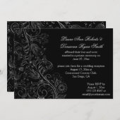 スケッチ銀が黒の木に花結婚を巻く 招待状 (正面/裏面)