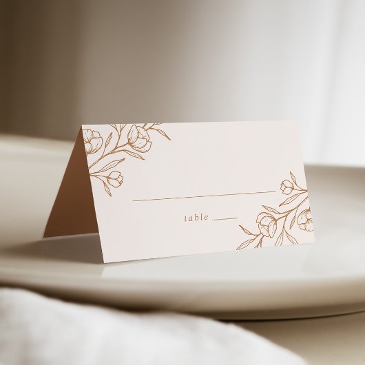スケッチ風の花のモカと銅色の結婚式 プレイスカード