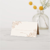 スケッチ風の花のモカと銅色の結婚式 プレイスカード (正面)