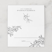 スケッチ風の花の黒と白の結婚式 プレイスカード (外部開封)