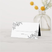 スケッチ風の花の黒と白の結婚式 プレイスカード (正面)