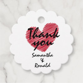 スケッチ風 赤いハートのウェディング フェイバータグ