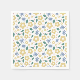 スケッチ黄色と青の花カクテルナプキン スタンダードカクテルナプキン