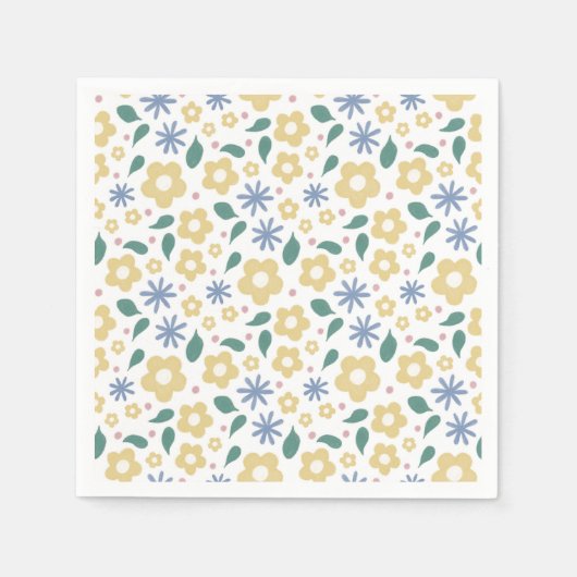 スケッチ黄色と青の花カクテルナプキン スタンダードカクテルナプキン (正面)