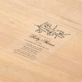 スケッチ黒フローラ赤ちゃんシャワー アクリル招待状 (レイダウン)