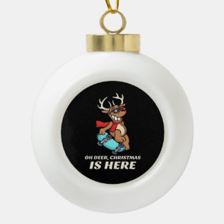 スケボーするシカのクリスマス グラフィック セラミックボールオーナメント