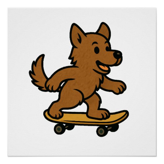 スケボーに乗ったかわいい犬 ポスター (正面)