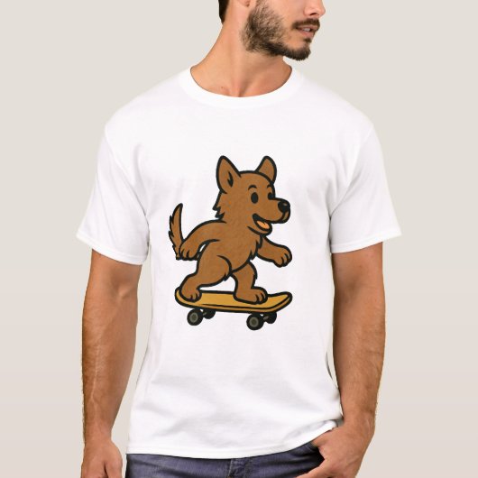 スケボーに乗ったかわいい犬 Tシャツ (正面)