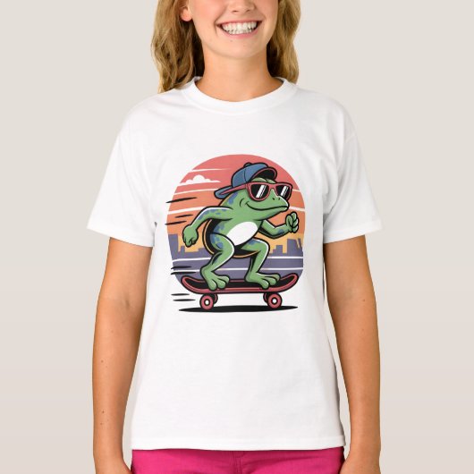 スケボーに乗ったカエル Tシャツ (正面)
