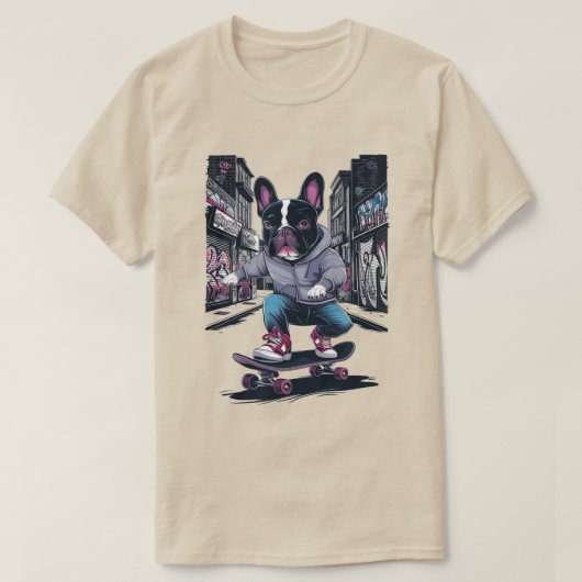 スケボーに乗ったフレンチ・ブルドッグ Tシャツ (デザイン正面)