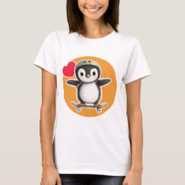 スケボーを持つかわいいペンギン Tシャツ
