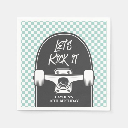 スケボー Let's Kick It バースデー紙皿 スタンダードカクテルナプキン (正面)