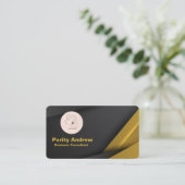 スケマート |ミニマリストの黒と黄色のQRコード 名刺 (スタンド正面)