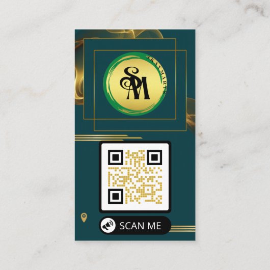 スケマート |緑ユニークと金ゴールドのQRコードモダン  名刺 (裏面)