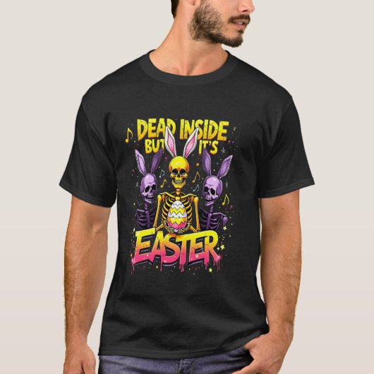 スケルトンうさぎ イースターエッグ ゴス調 面白い イースター Tシャツ (正面)