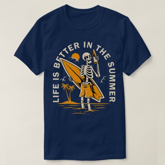 スケルトンおもしろいサーファー波おもしろいサーフィンサーフコスト Tシャツ (デザイン正面)