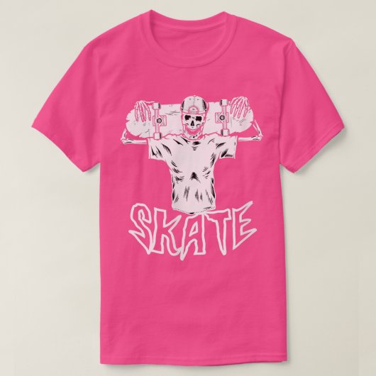 スケルトンおもしろいスケーターのスケートボード Tシャツ (デザイン正面)