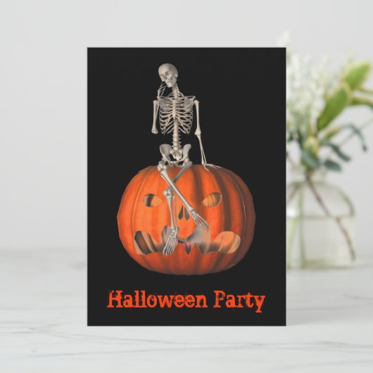 スケルトンおもしろいハロウィーンのカボチャのちょうちんハロウィーン招待状 招待状 (スタンド正面)