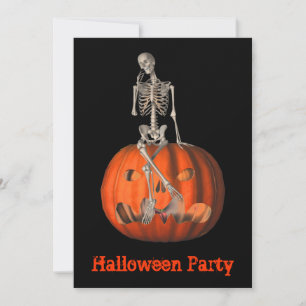 スケルトンおもしろいハロウィーンのカボチャのちょうちんハロウィーン招待状 招待状