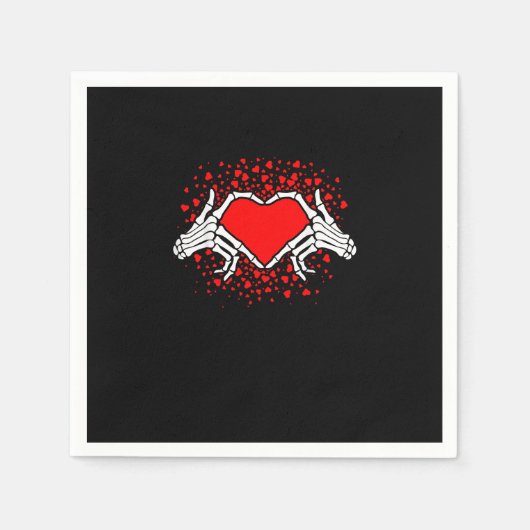 スケルトンおもしろいハンドハートバレンタインデー スタンダードカクテルナプキン (正面)