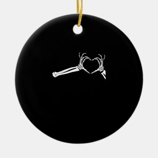 スケルトンおもしろいハートハンド。ハロウィーンのコスチューム セラミックオーナメント (正面)