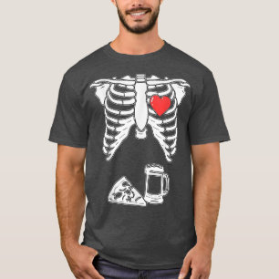 スケルトンおもしろいピザビールのコスチュームハローウィンパーティ Tシャツ