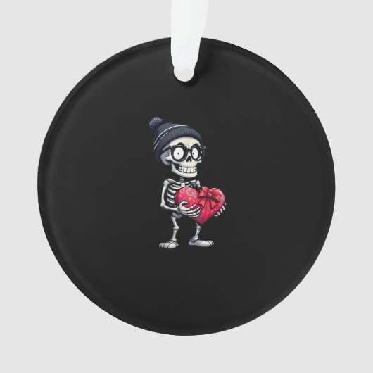 スケルトンおもしろいメンズウィメンズスケルトンハートバレンタイン オーナメント (正面)