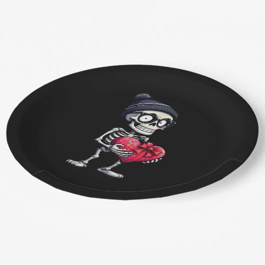 スケルトンおもしろいメンズウィメンズスケルトンハートバレンタイン ペーパープレート (アングル)