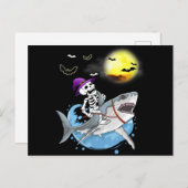 スケルトンおもしろいライディングシャークハロウィンガールズ シーズンポストカード (正面/裏面)